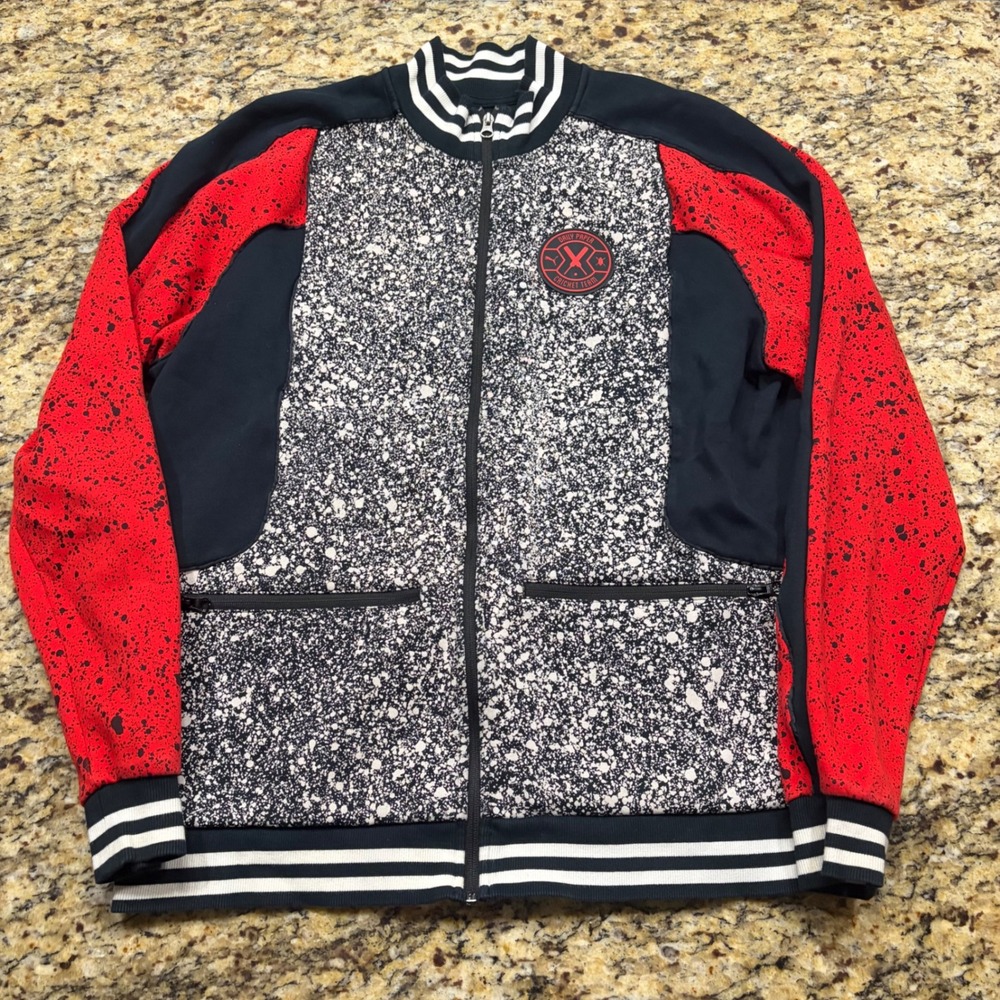 Puma x Daily Paper Cricket Team Track Jacket Mens XL Splatter Print Black Red ws